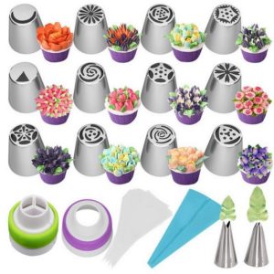 22pcs Set Russian Tulip Icing Piping Nozzles Stainless Steel Flower Cream Pastry Tips Nozzles Bag Cupcake